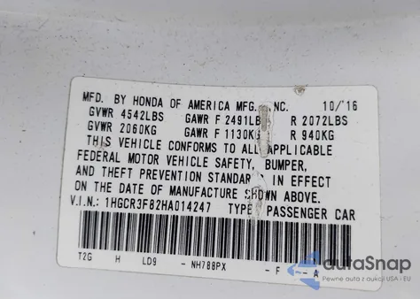 2017 Honda Accord Ex-L V6 from USA, damaged, VIN 1HGCR3F82HA014247